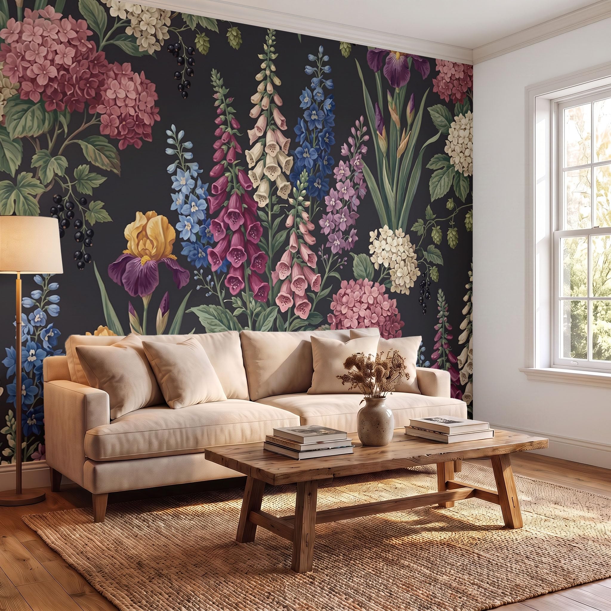 Papel Pintado 450Anx315Al cm Estampado Floral Retro Fotomurale 3D