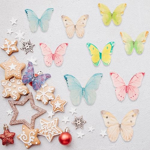 Miniatura 4 de Gyufise 160 piezas comestibles de mariposa para tartas, decoración de cupcakes de mariposa, papel de oblea comestible, mariposas, decoración de