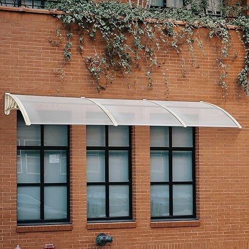 Miniatura 75 de MCombo Toldo para ventana de 115.9 x 37.8 pulgadas, toldo para puerta de policarbonato para exteriores, 6055-4012 (tablero gris con soporte negro)