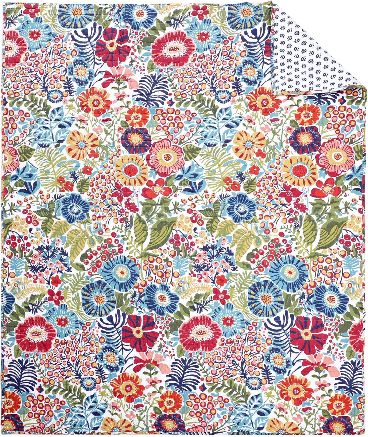 Levtex Home - Day Garden - Throw - Bold Floral - White Red Pink Green Ochre Teal - Throw (50x60in.) - Cotton