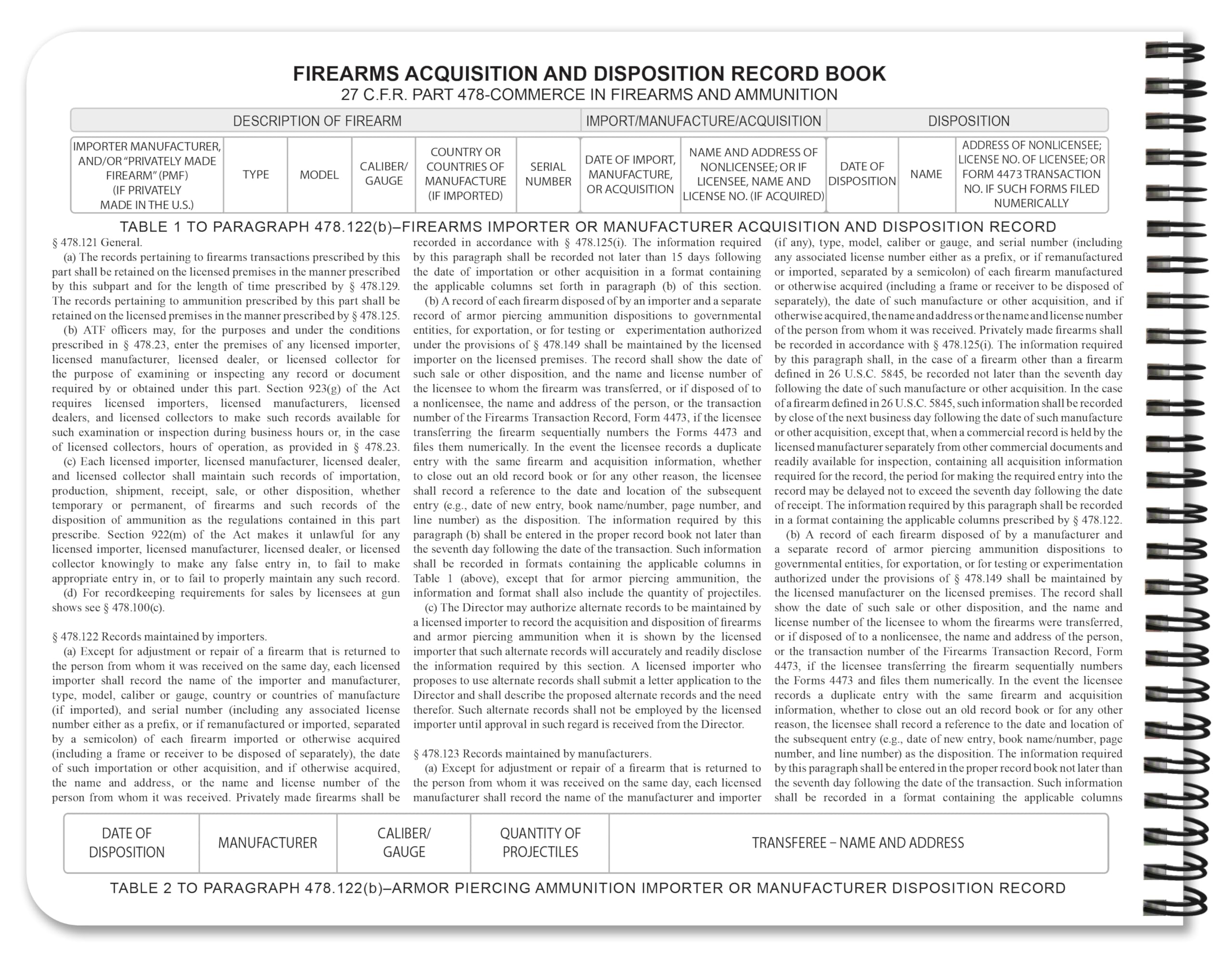 BookFactory Libro de registro de adquisición y disposición de armas de fuego extra grande A&D (2 páginas extendidas)/libro de registro de armas ATF/libro de registro - 2,100 entradas, Wire-O, 14 x 8.5