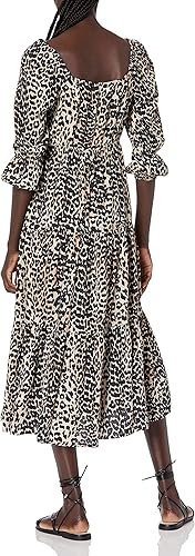 Miniatura 2 de The Drop Keyla - Vestido midi escalonado de manga abullonada con cuello cuadrado para mujer