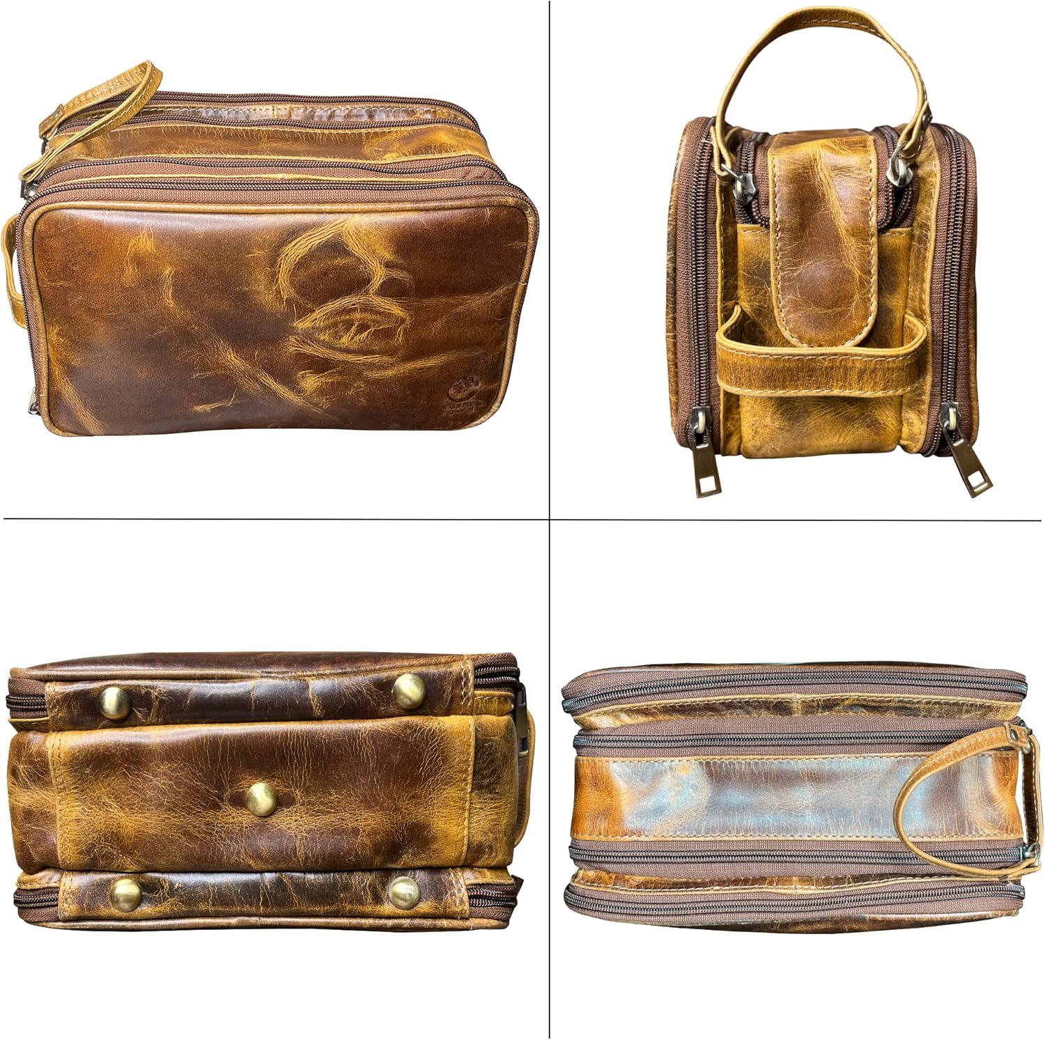 RUSTIC TOWN Leather Toiletry Bag - Men Shaving Ditty Kit - Women Cosmetic Bag Makeup Organizer for Travel Size Toiletries