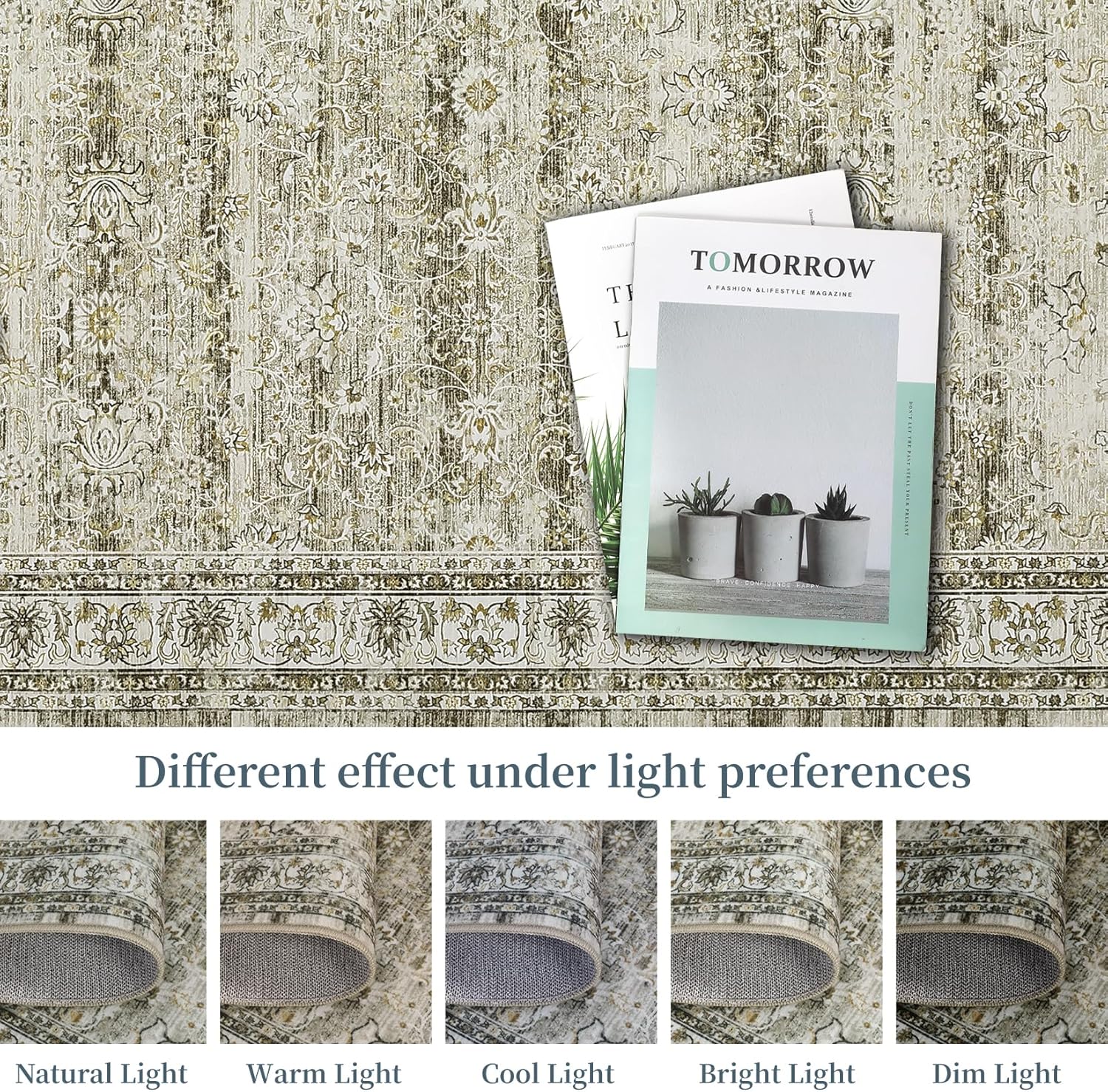 GlowSol Washable Runner Rug 2x6 Vintage Area Rug Hallway Indoor Kitchen Washable Living Room Carpet Oriental Distressed Rug Retro Accent Throw Rug for Office Dining Room Bathroom Faux Wool,Taupe