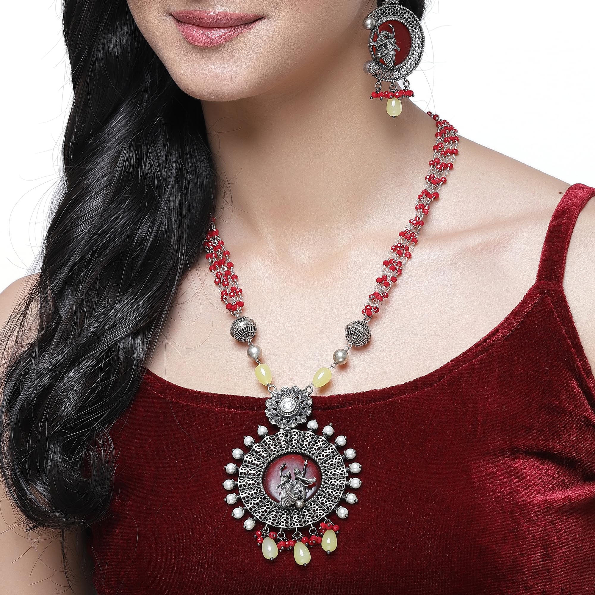 Antique Matte God Krishna Jewellery Set with Stone Studded & Beads