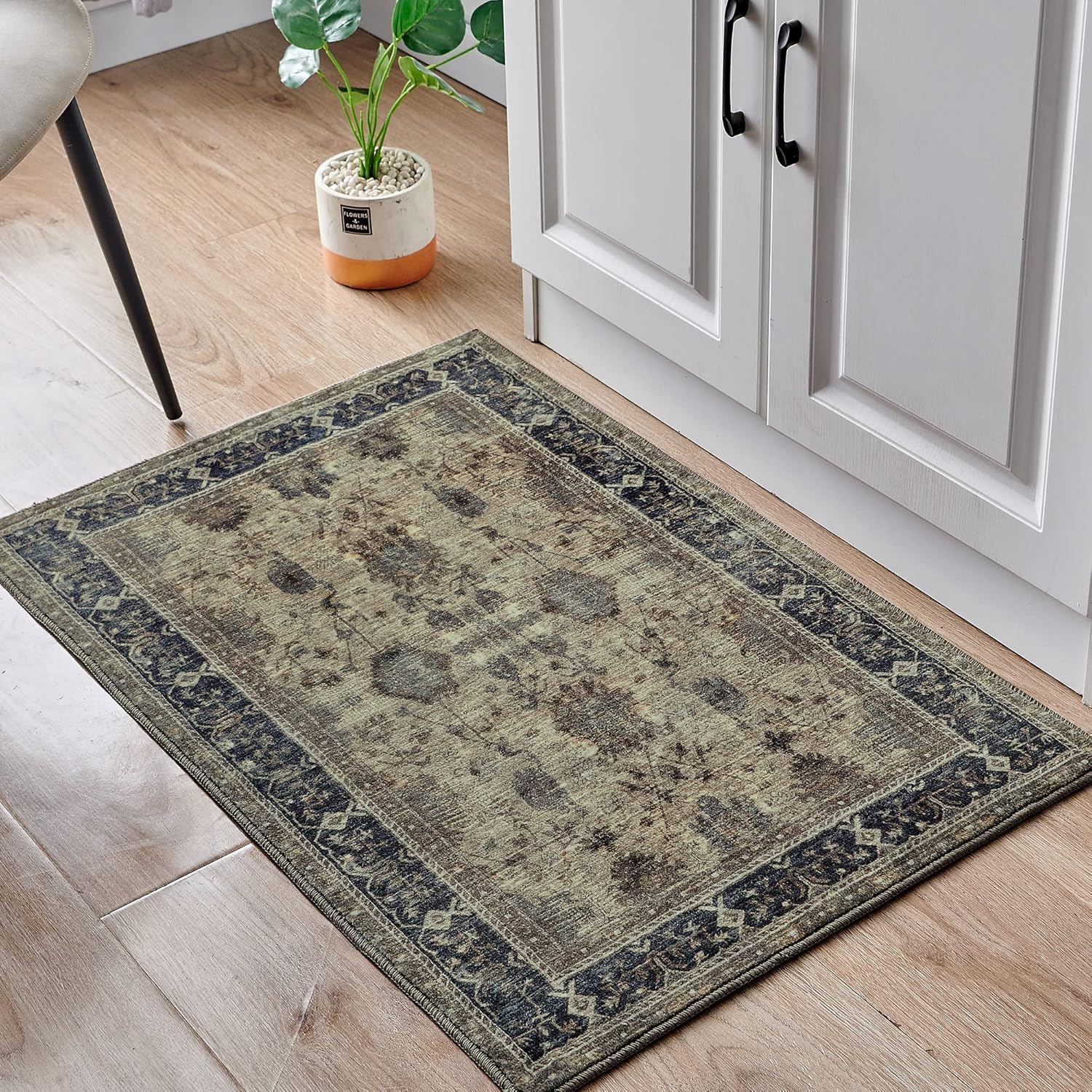 BRICHOEE Vintage Area Rugs 2x3 Feet Olive Thin Entryway Mat for Kitchen