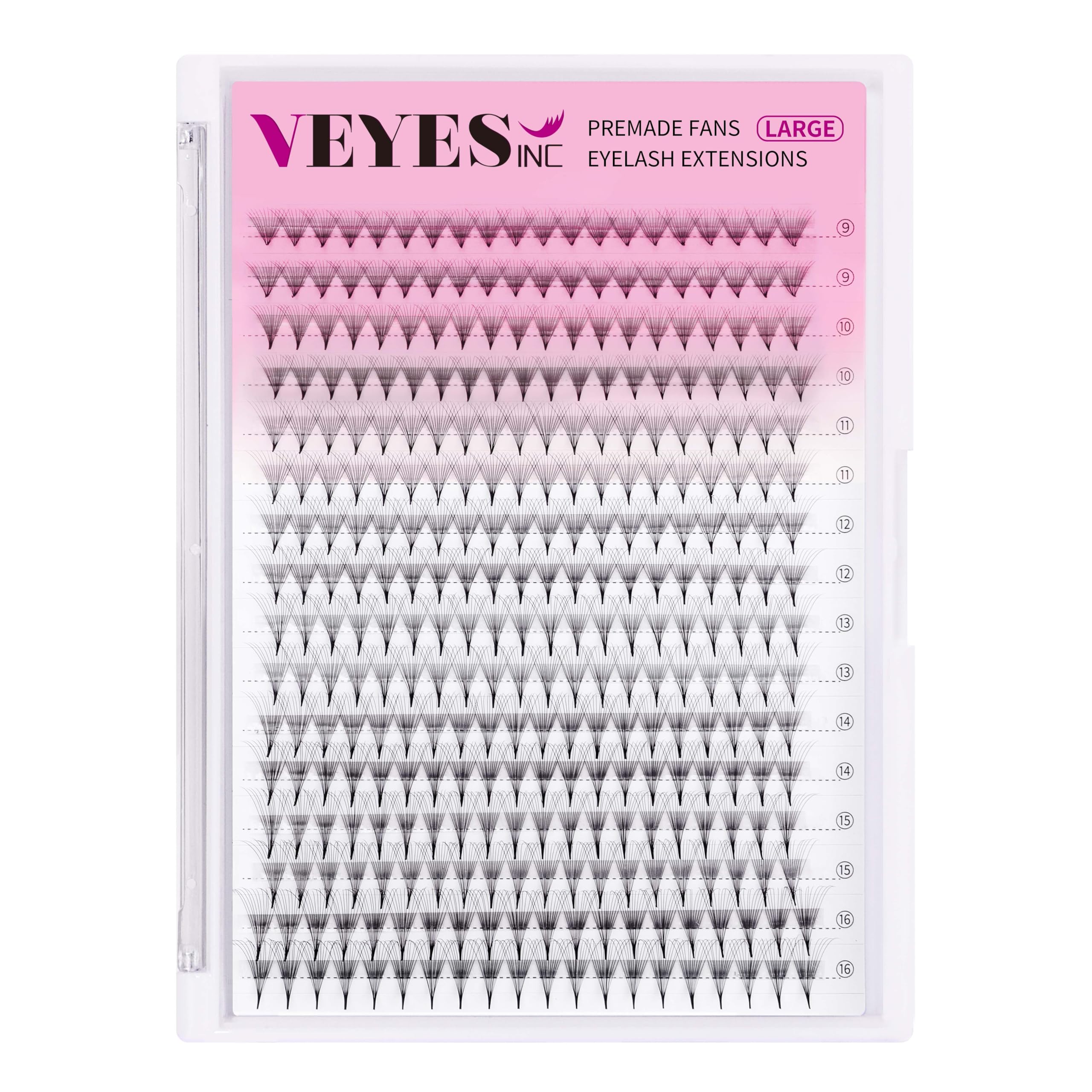 VEYES INC Premade Fans Eyelash Extensions 3D-24D C/D curl Natural & Volume Mixed Length Eyelash Tray, Professional Lash Supplies, Matte Black (12D