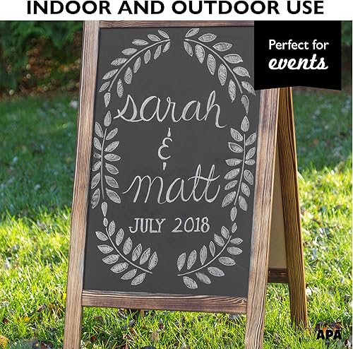 Miniatura 10 de Ilyapa Letrero de madera con marco en A con borrador y tiza, pizarra magnética de 21 x 30 pulgadas para acera, resistente e independiente, para