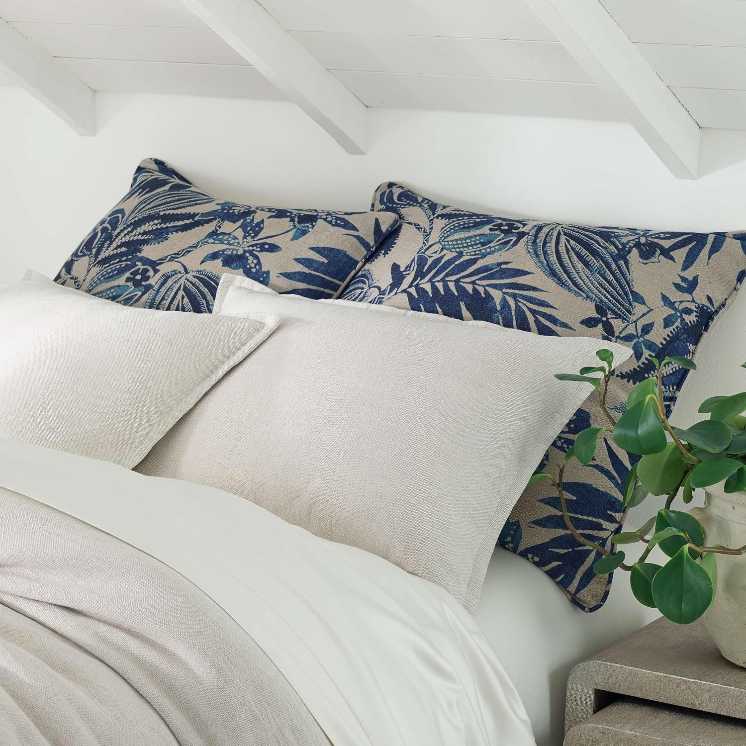 Pine Cone Hill Antigua Linen Duvet Sham, Standard Size, Blue Floral Pattern