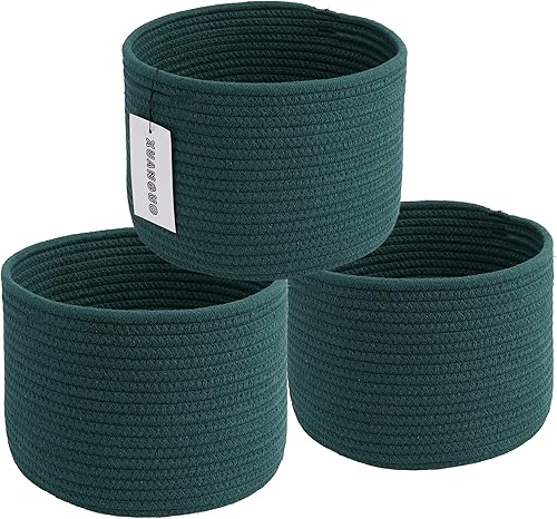 Miniatura 11 de Canastas de almacenamiento de cuerda de algodón tejida - Paquete de 3 contenedores redondos (10x10x7 pulgadas) para estantes, armarios y estanterías