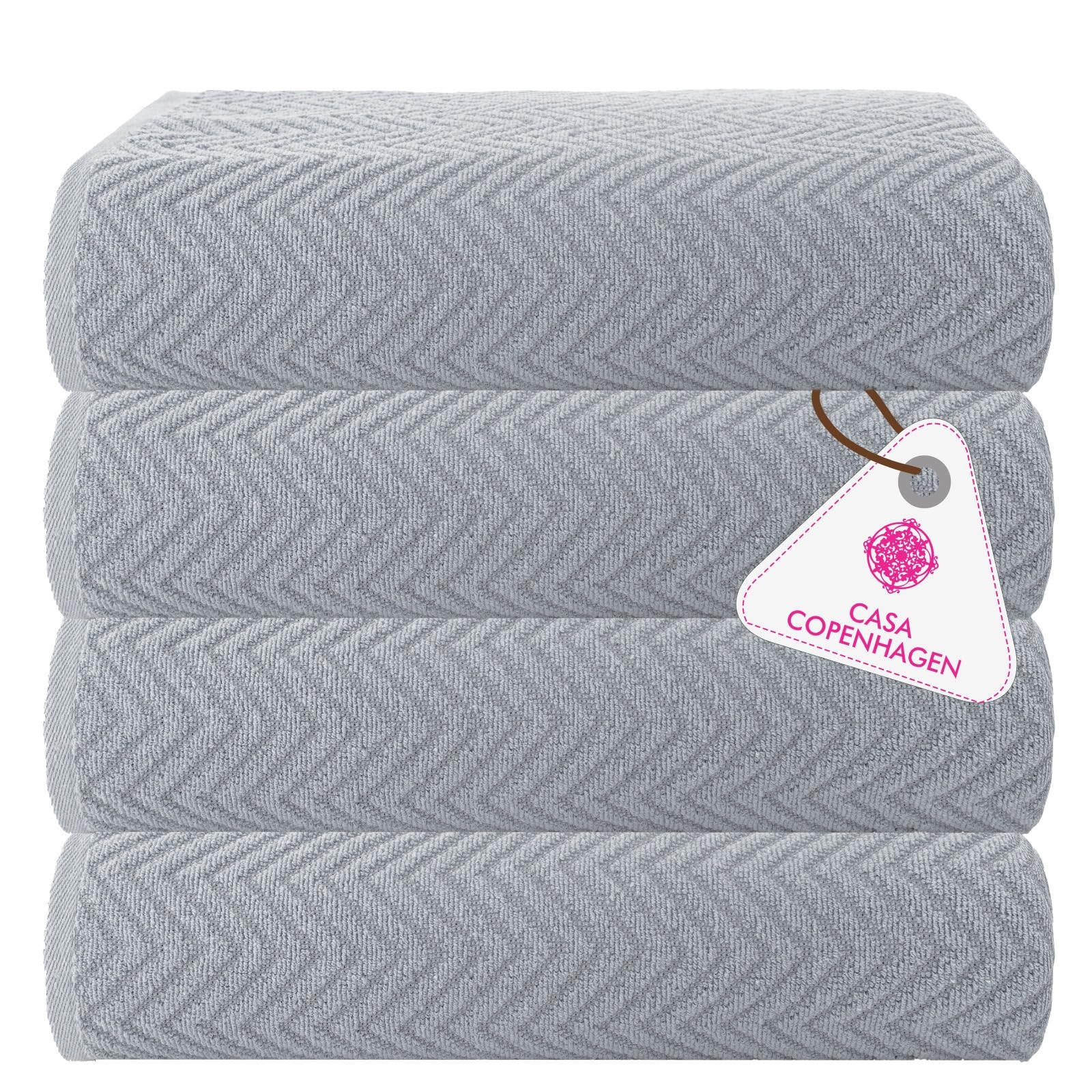Casa Copenhagen 4-teiliges XL-Designer-Handtuch-Geschenkset mit Wellenstruktur (100% ägyptische Baumwolle) – Grau-Violett, 70 x 140 cm, 4 Badetücher (Perfektes Geschenkset für Damen & Herren)