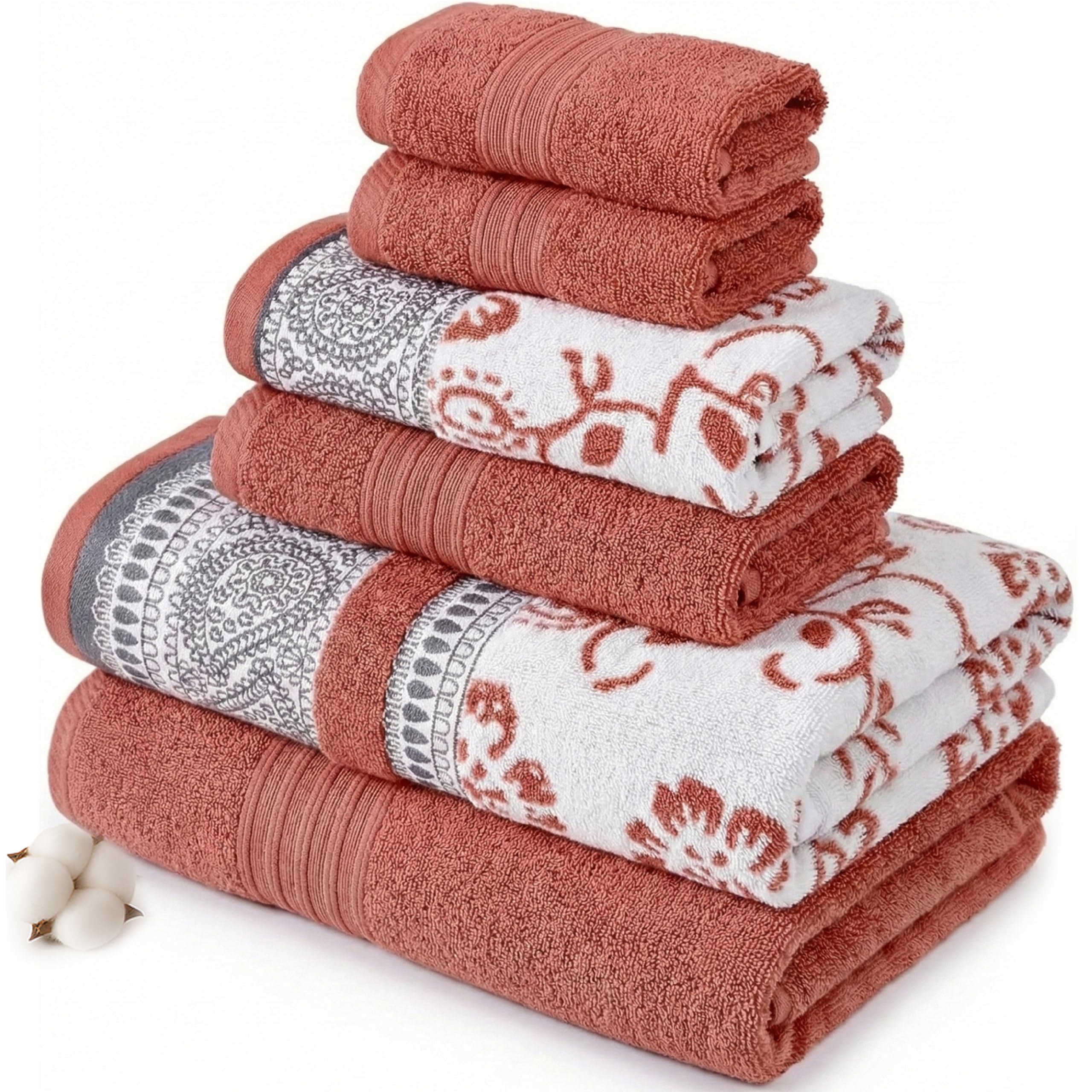 Modern Threads 6 Piece Set, 2 Bath Towels, 2 Hand Towels, 2 Washcloths Yarn Dyed Jacquard/Solid Towel Set Ophelia Clay