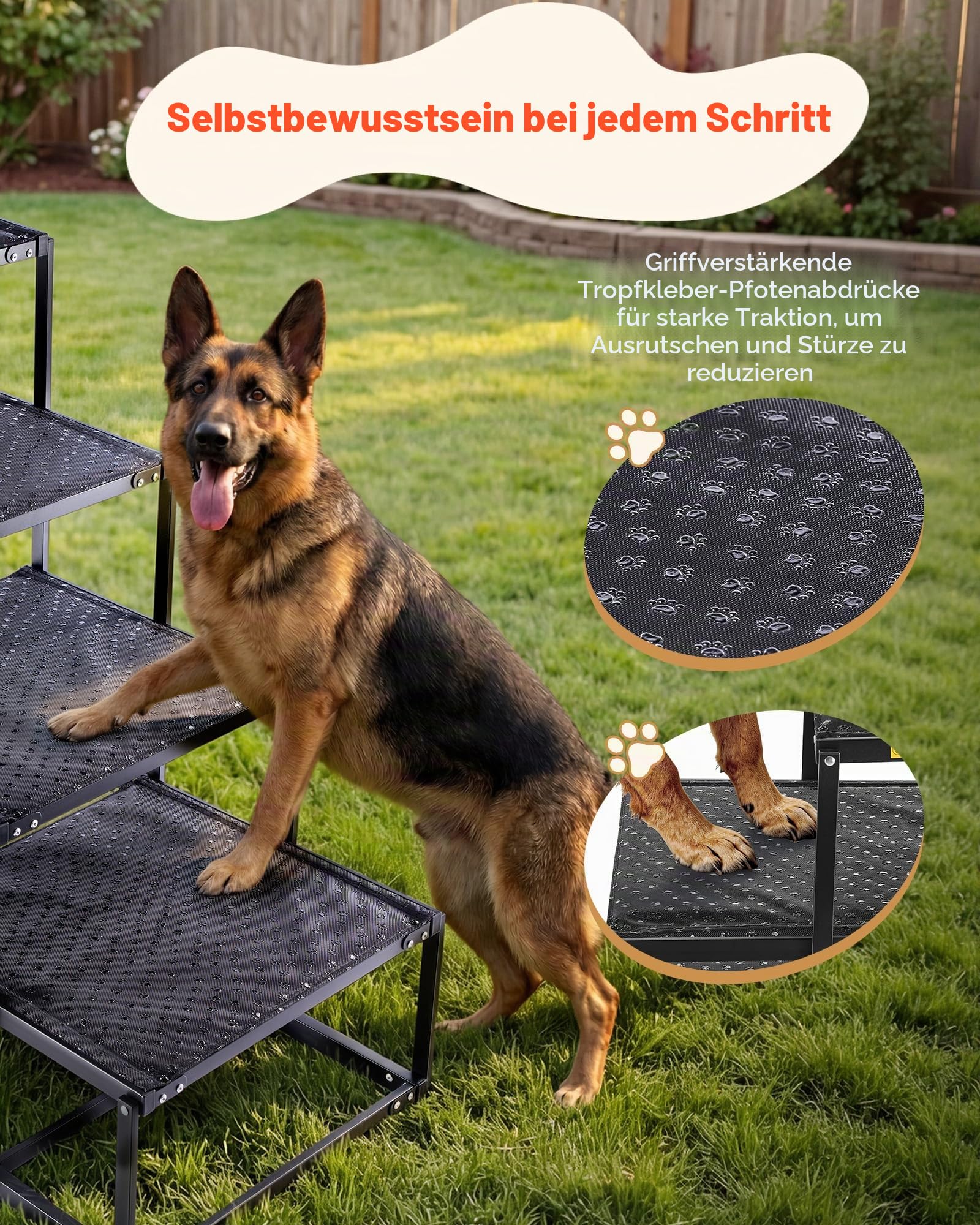 VEVOR Hundetreppe Auto Klappbar 4-Stufig, Extra Breite Hunderampe für Große Hunde mit Rutschfester Oberfläche, Tragbare Einstiegshilfe für Auto, SUV, LKW, Hochbett, Sofa, Tragkraft bis 113 kg