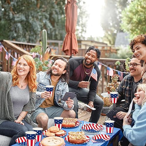 Miniatura 7 de QZYL 96 piezas de suministros para fiesta del 4 de julio, sirven decoraciones del 24 de julio, juegos de platos y servilletas del 4 de julio,