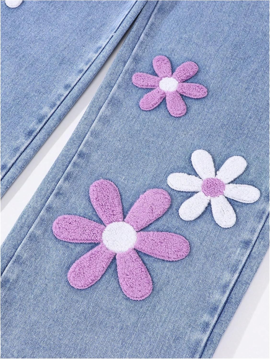 Girl's Floral Baggy Jeans Cute Wide Leg Denim Pants Elastic Waist Denim Jeans with Pockets - Image 4