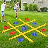 Giant Tic Tac Toe Outdoor Games for Kids Adults Family, Portable Tic Tac Toe Bean Bag Toss with 10pcs Bean Bag, Large Outdoor Lawn Backyard Games Carnival Field Day Game