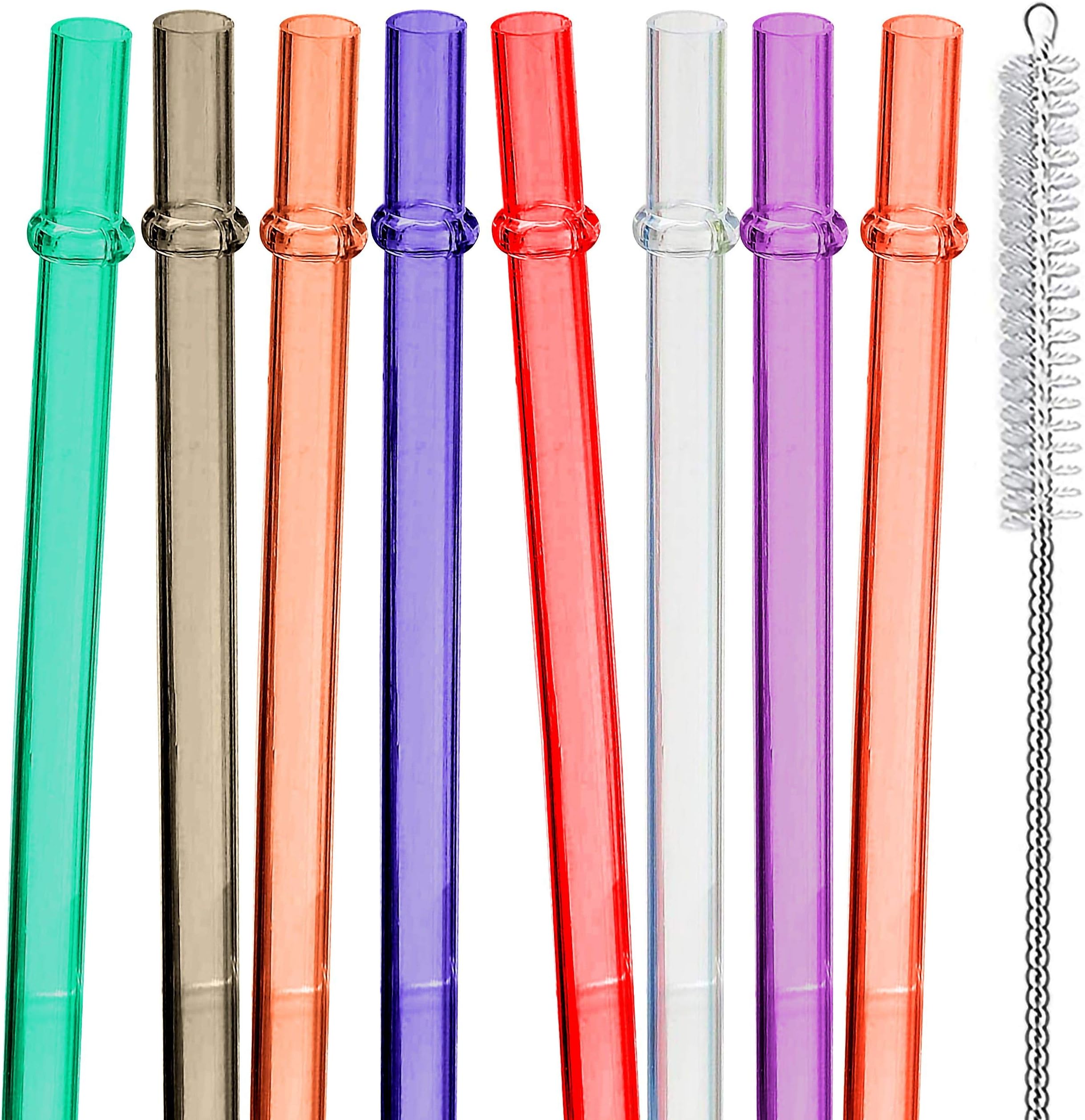 BaHoki Essentials Reusable Eco Friendly Colored Drinking Straws - Great for Drinking Smoothies and Shakes - with Deep Cleaning Brush, Long Acrylic Straw Set for Tumblers - 8 Pack