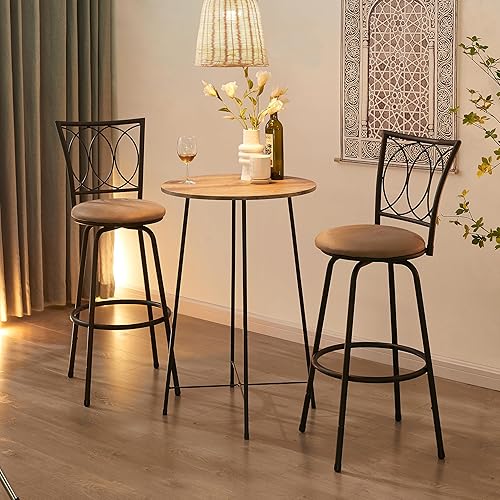 Miniatura 8 de VECELO Taburetes de bar, taburetes de mostrador ajustables, taburetes de bar de acero con asiento giratorio de 360 grados y tapizado, respaldo de