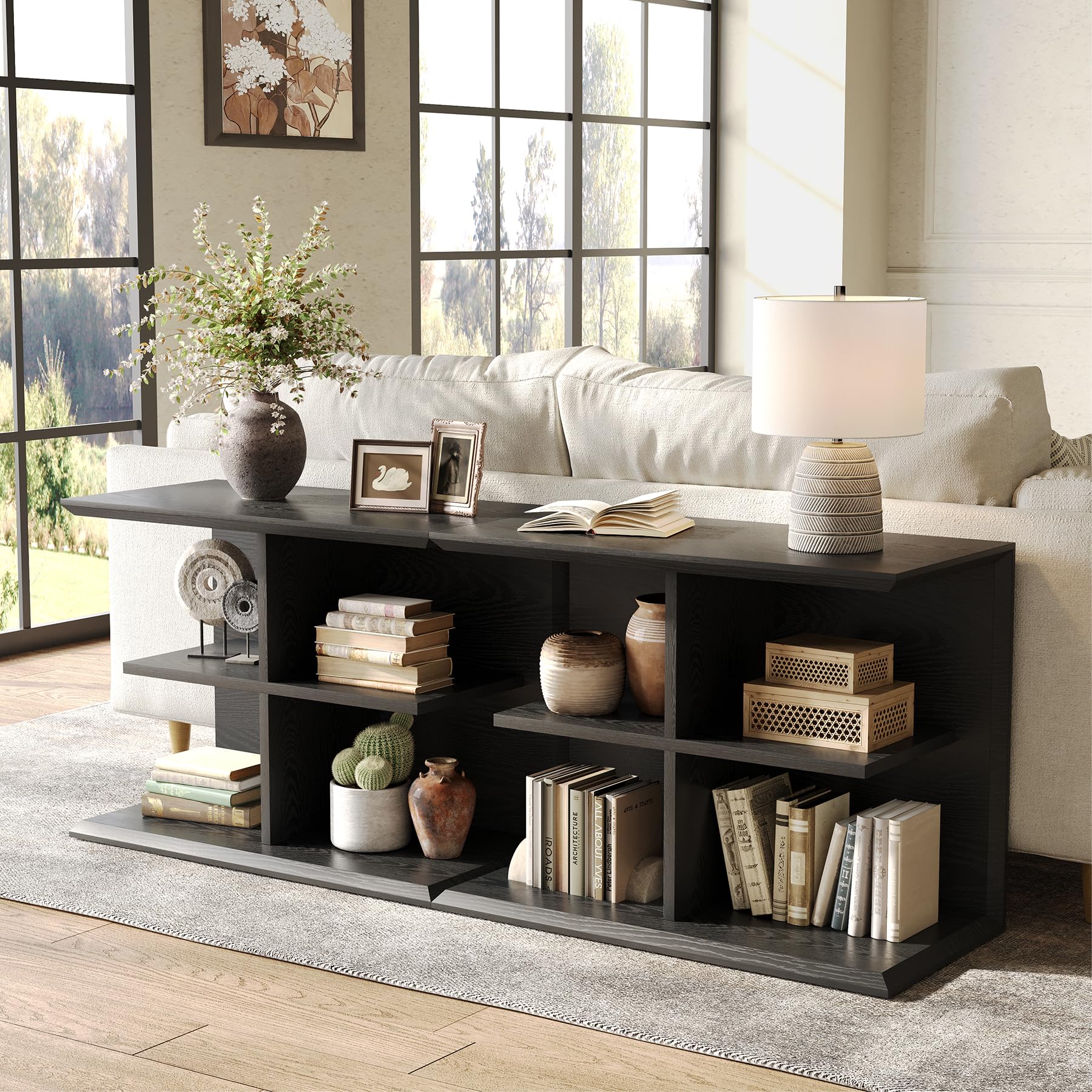 Tribesigns Mesa de centro de 3 niveles con espacio de almacenamiento, mesa de sofá con 4 estantes, mesa de café industrial, mesita de noche para dormitorio, salón, pasillo, entrada, vestíbulo