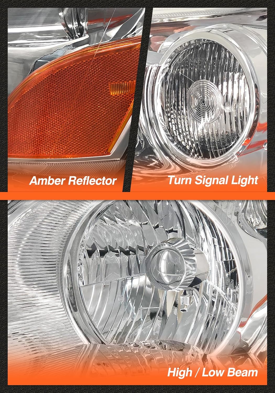 2003-2005 Pilot Chrome Housing Headlight fit Honda Pilot 03 04 05 Headlamp Amber Clear Lens Reflector Replacement Driver & Passenger(Bulb not included)