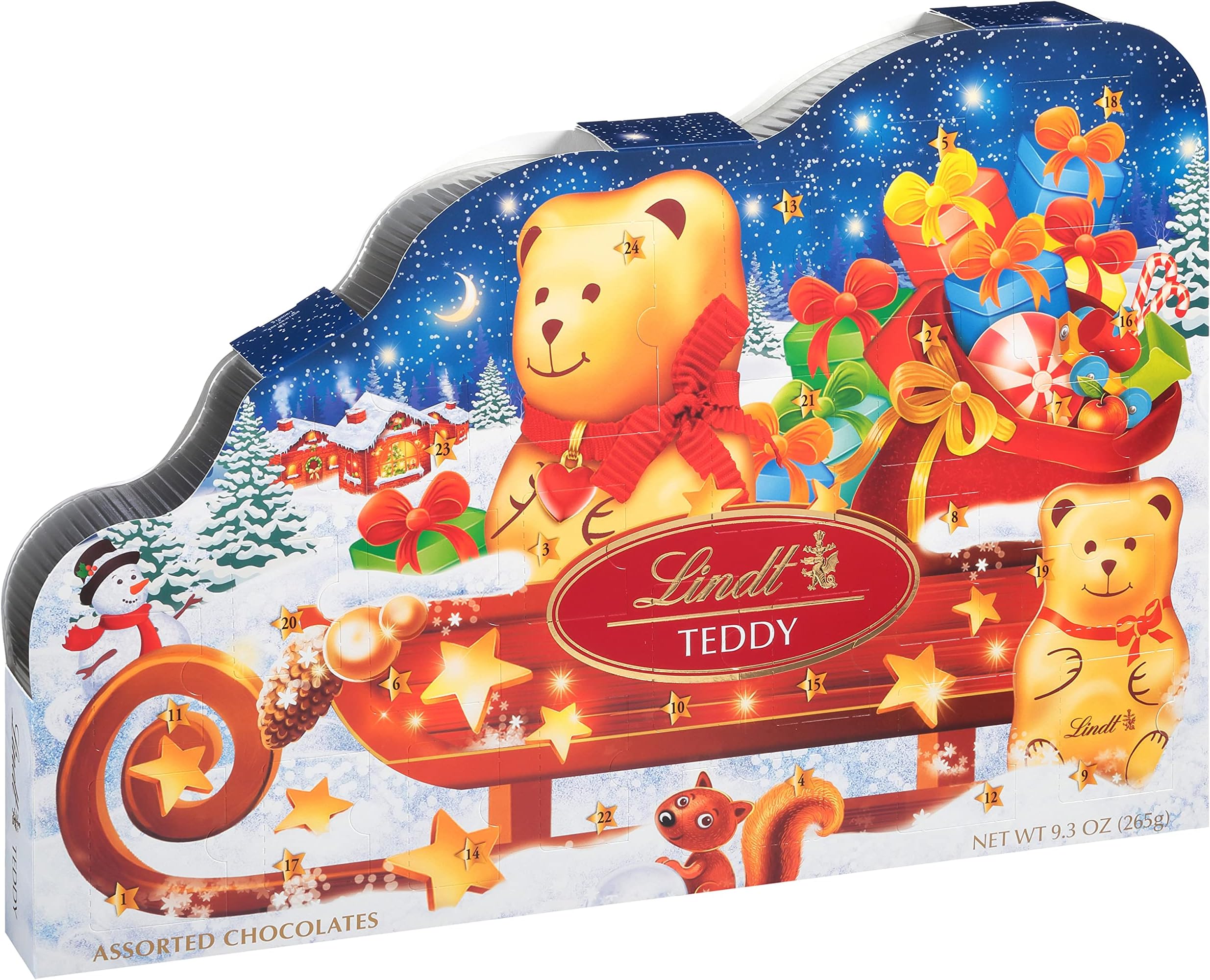 TEDDY Sleigh Assorted Chocolate Candy Advent Calendar, Box of Assorted Chocolates, 9.3 oz. Box