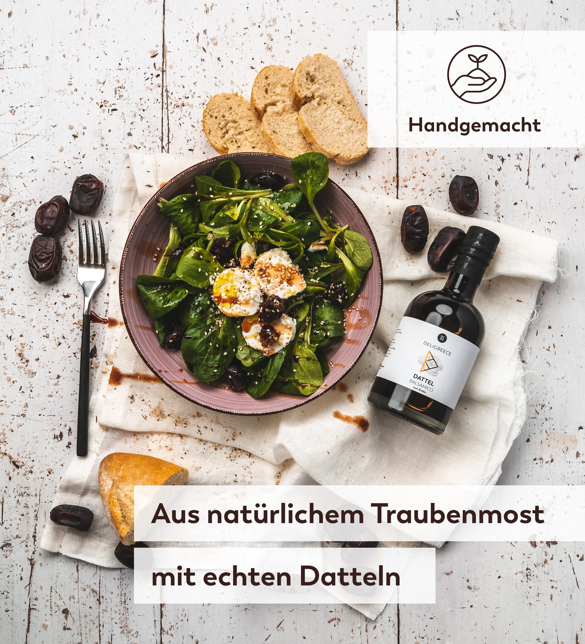 Deligreece Dattel Balsamico Essig | Traditionell hergestellter Balsamico von Kreta | Kräftig, würzig & süß zugleich mit frischen Datteln | Handgemachter Weißweinessig aus Griechenland (250ml) - 3