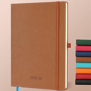 Kalender 2025 2026 Wochenplaner,18-Monate Buchkalender (Jul.2025-Dez.2026) Monatskalender mit Ausgaben & Notizseiten A4(29x21,5 cm),mit Vegan-Leder & Notizseiten,Braun.