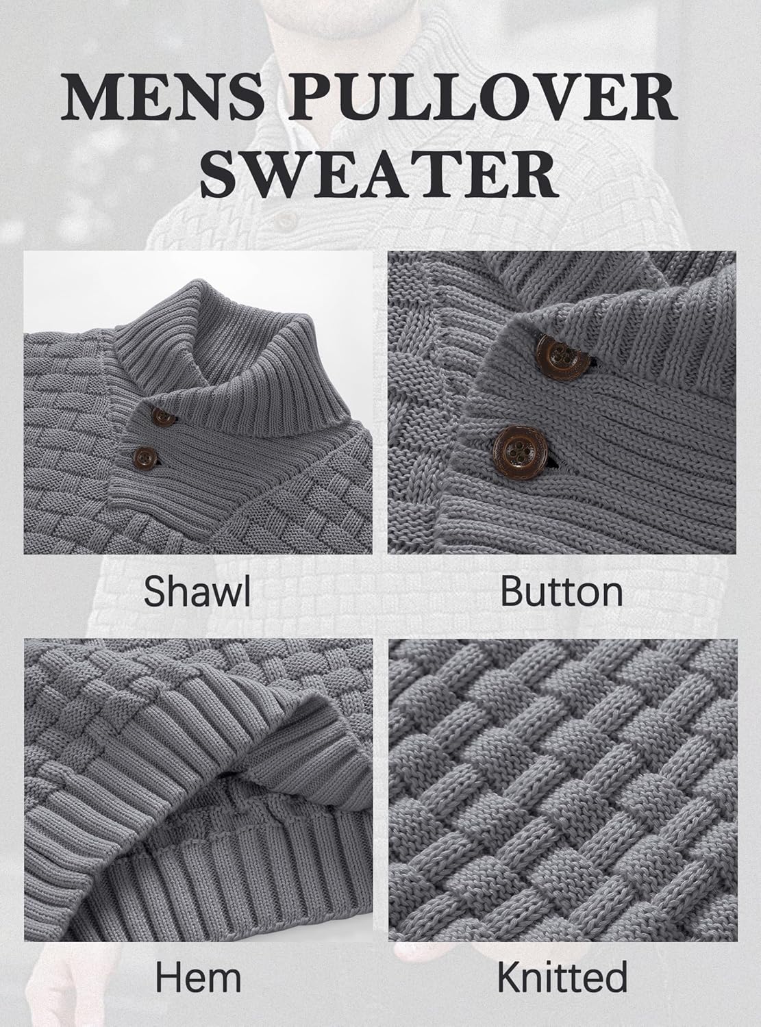 Mens Casual Pullover Fall Winter Turtleneck Cable Knit v Neck Fisherman Waffle Sweater - Image 5