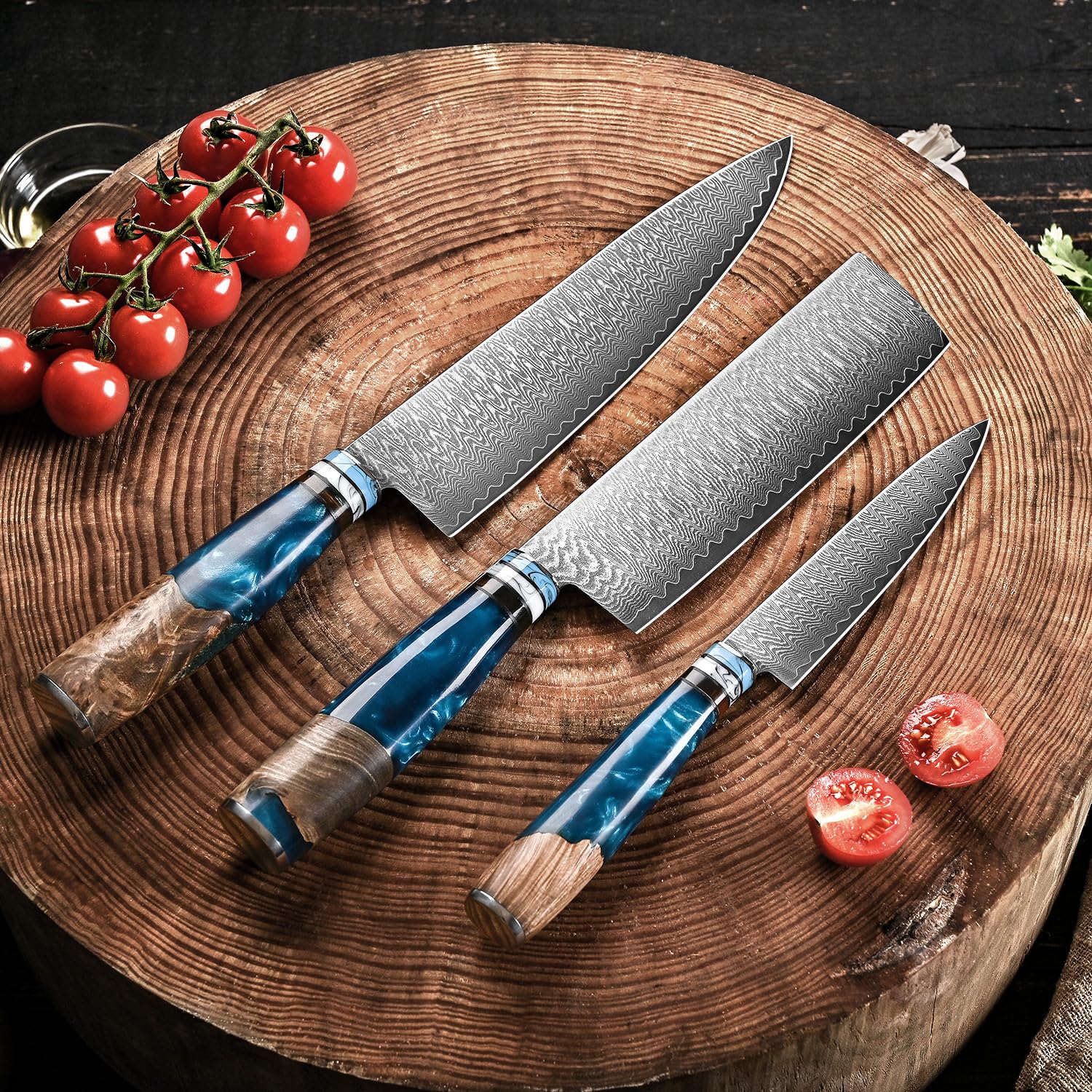 Set Coltelli da Cucina Professionali Damasco 67 Strati Nariki, 3 Pezzi Coltello Da Cucina Giapponese Professional Kiritsuke Coltello da Chef Per Verdura Carne