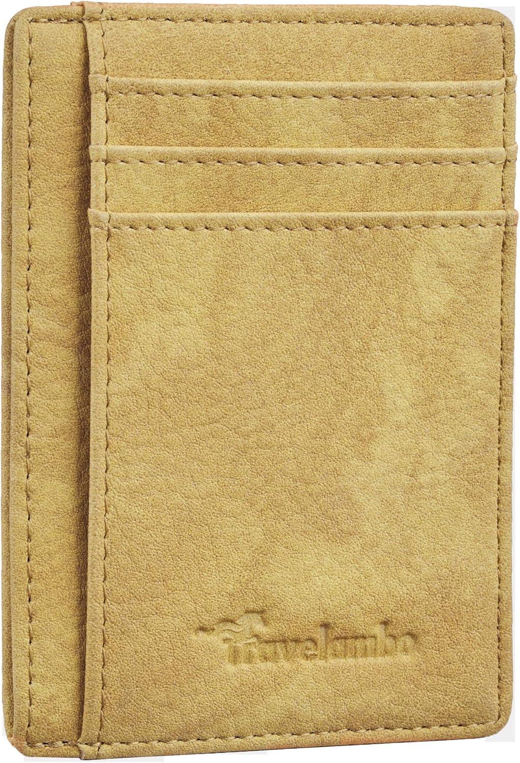Travelambo Front Pocket Minimalist Leather Slim Wallet RFID Blocking Medium Size(OD Yellow)