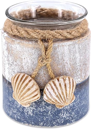 CoTA Global Portavelas de madera de mar plateado, decoración costera de mesa para el hogar con adornos de conchas marinas, centro de mesa rústico