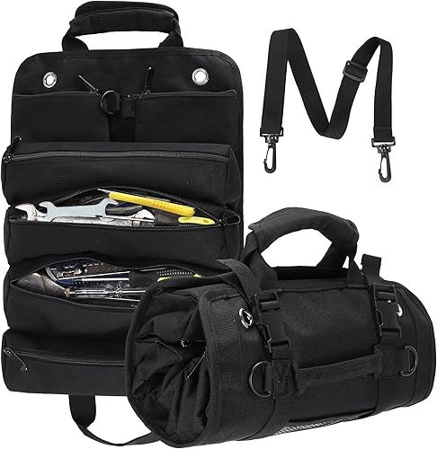 Bolsa enrollable para herramientas, organizador de bolsa de herramientas, bolsas de almacenamiento enrollables con 6 bolsillos con cremallera y