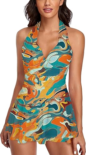 Smicabe Traje de baño tankini halter para mujer, de dos piezas, con control de abdomen, cuello en V, con pantalones cortos