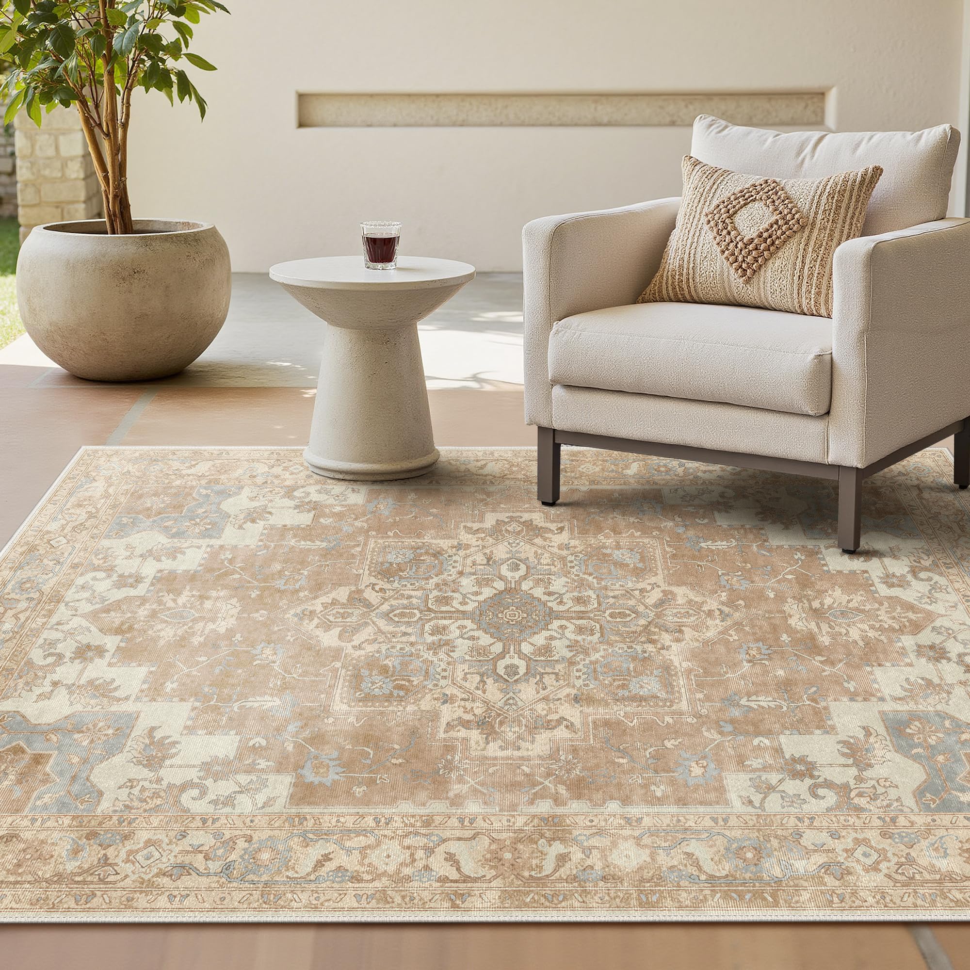 GENIMO Vintage Teppich, Teppiche Wohnzimmer, Waschbare Teppiche, Boho Teppich, Klein Carpet rutschfest