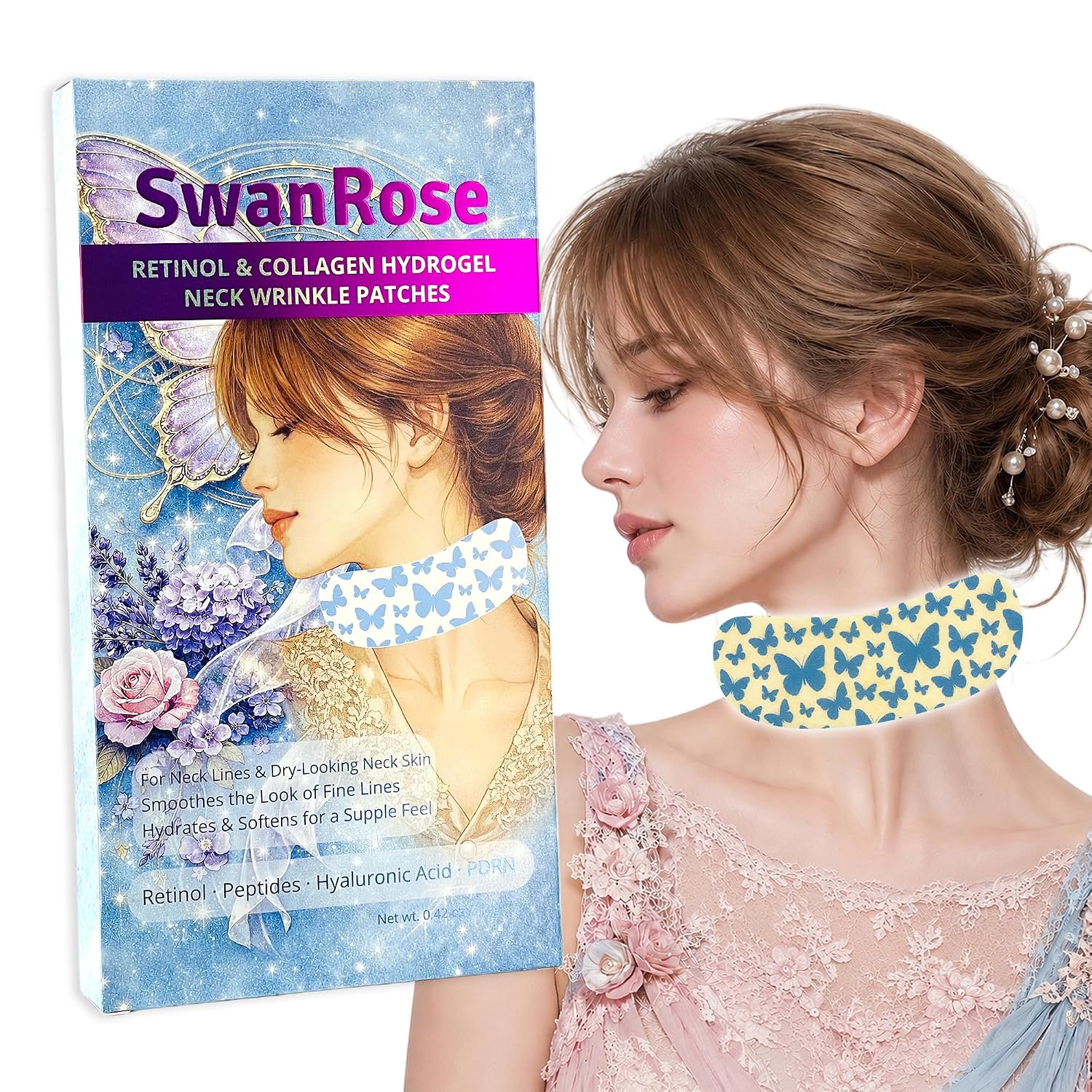 SwanRose Retinol Neck Wrinkle Patches, Hydrogel Collagen Neck Mask, 5pcs