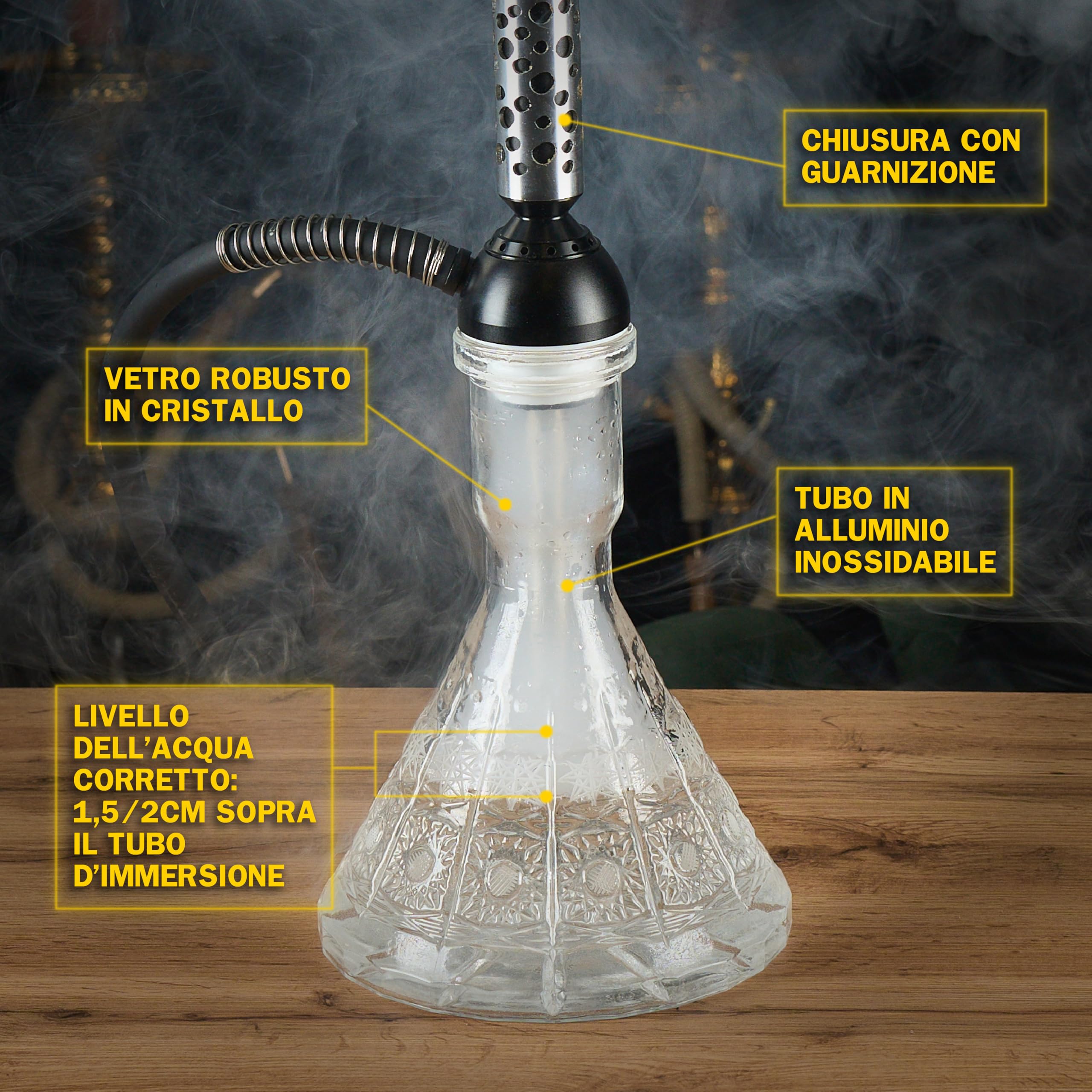 Dark Shisha Cachimba Vortex 60 cm | Cachimba de Aluminio Negro con Cazoleta de Barro, Chimenea Metálica, Manguera de Silicona y Accesorios Completos