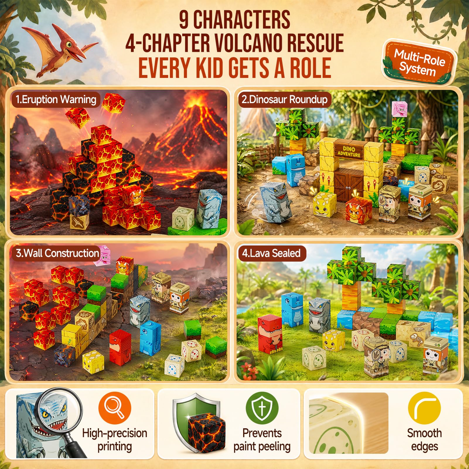 Set di 100 pezzi di blocchi magnetici dinosauri – 90+ minuti di intrattenimento per giochi di gruppo (bambini dai 3 agli 8 anni) – giocattoli da viaggio silenziosi per auto, aereo e ristorante