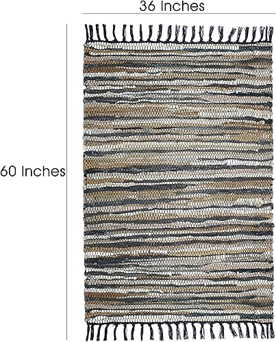 Miniatura 3 de COTTON CRAFT Leather Chindi - Alfombra decorativa rústica bohemia de estilo rústico, tejida a mano, reversible, de piel reciclada, para entrada,