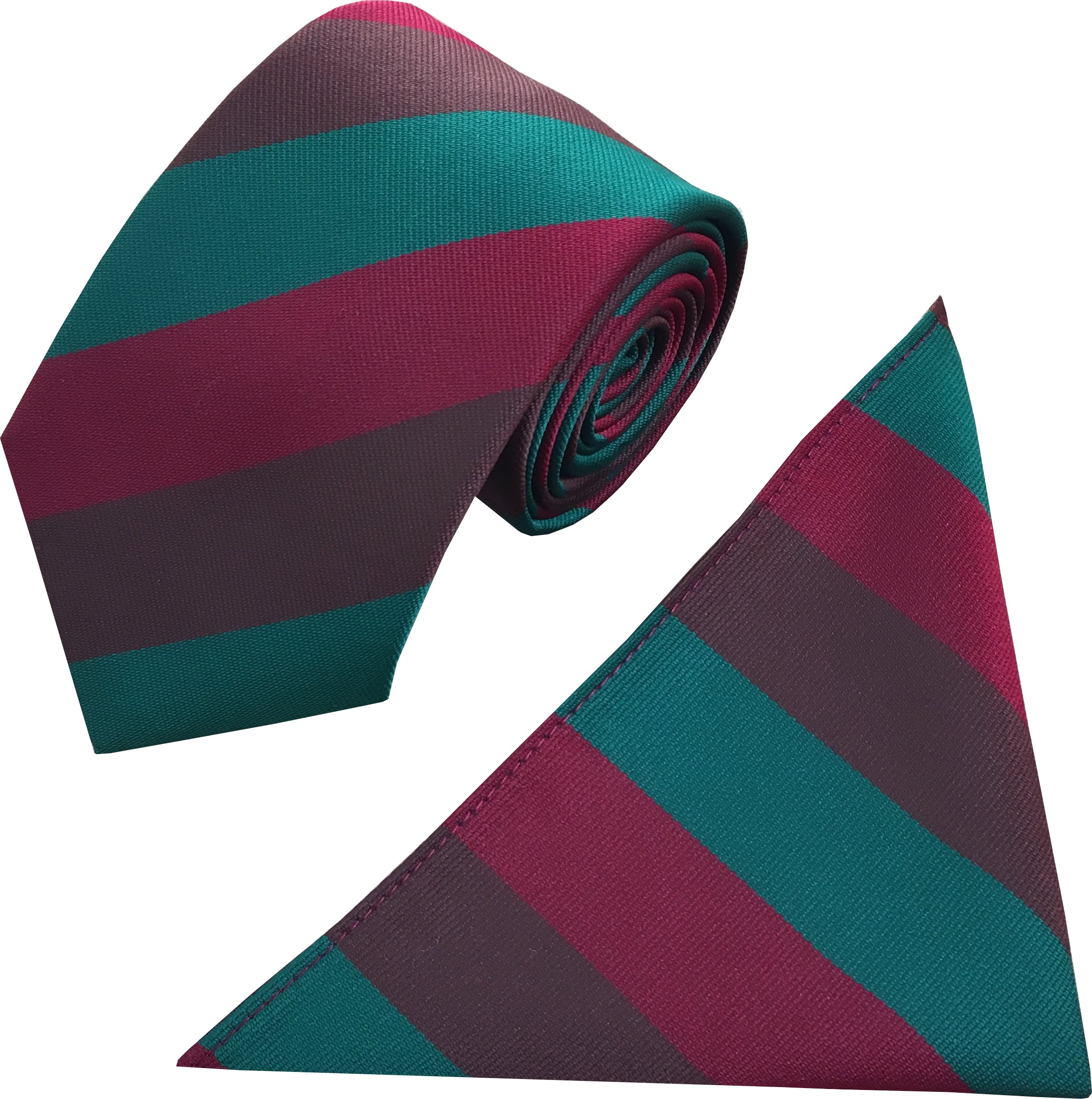 Great British Tie Club Men's Green, Red, Burgundy Royal Tank Regit Tie & Hanky Set