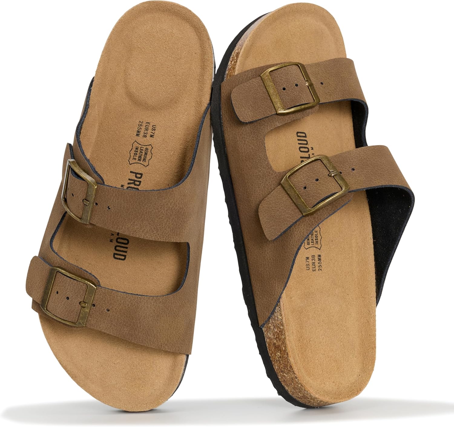 Project Cloud 100% Genuine Leather Flat Sandals For Women 2026 Cork Footbed Womens Sandals with Memory Foam and arch support Vacation Essentials Slides for Women Footwear (Venita)