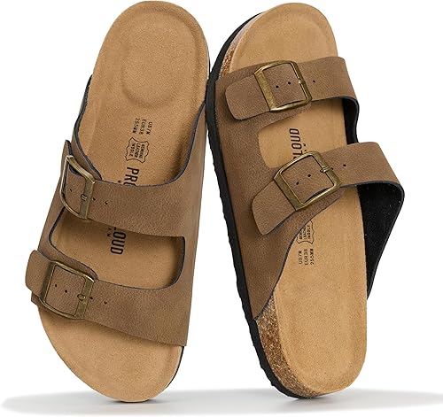 Vista 3 de Project Cloud - Sandalias planas de cuero auténtico para mujer, esenciales para la playa, sandalias de espuma viscoelástica, esenciales para Canela