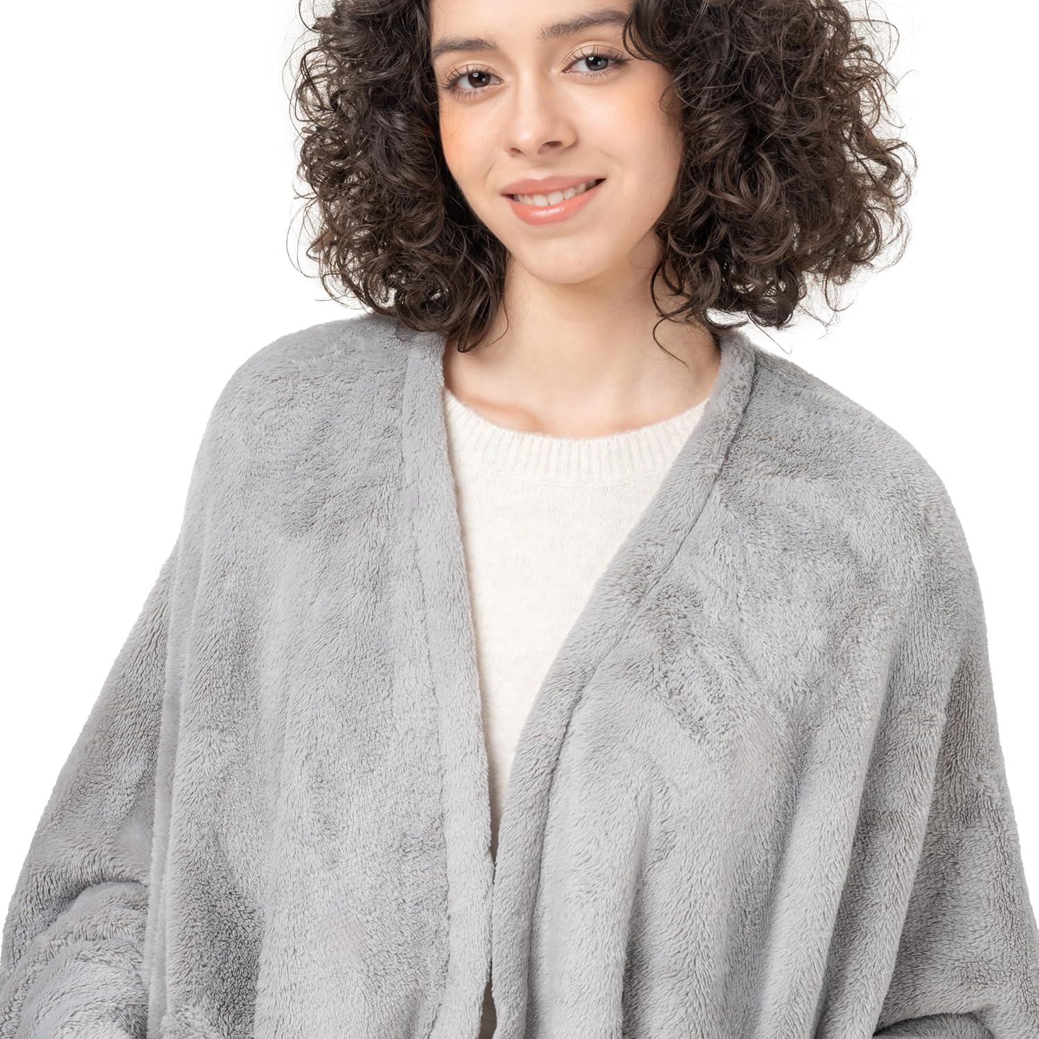 Berkshire Blanket Primalush™ Wearable Blanket, Cozy Loungewear Pocketed Plush Cape Wrap for Adults & Teens(Pebble Gray, One Size 58"X64") - Image 5