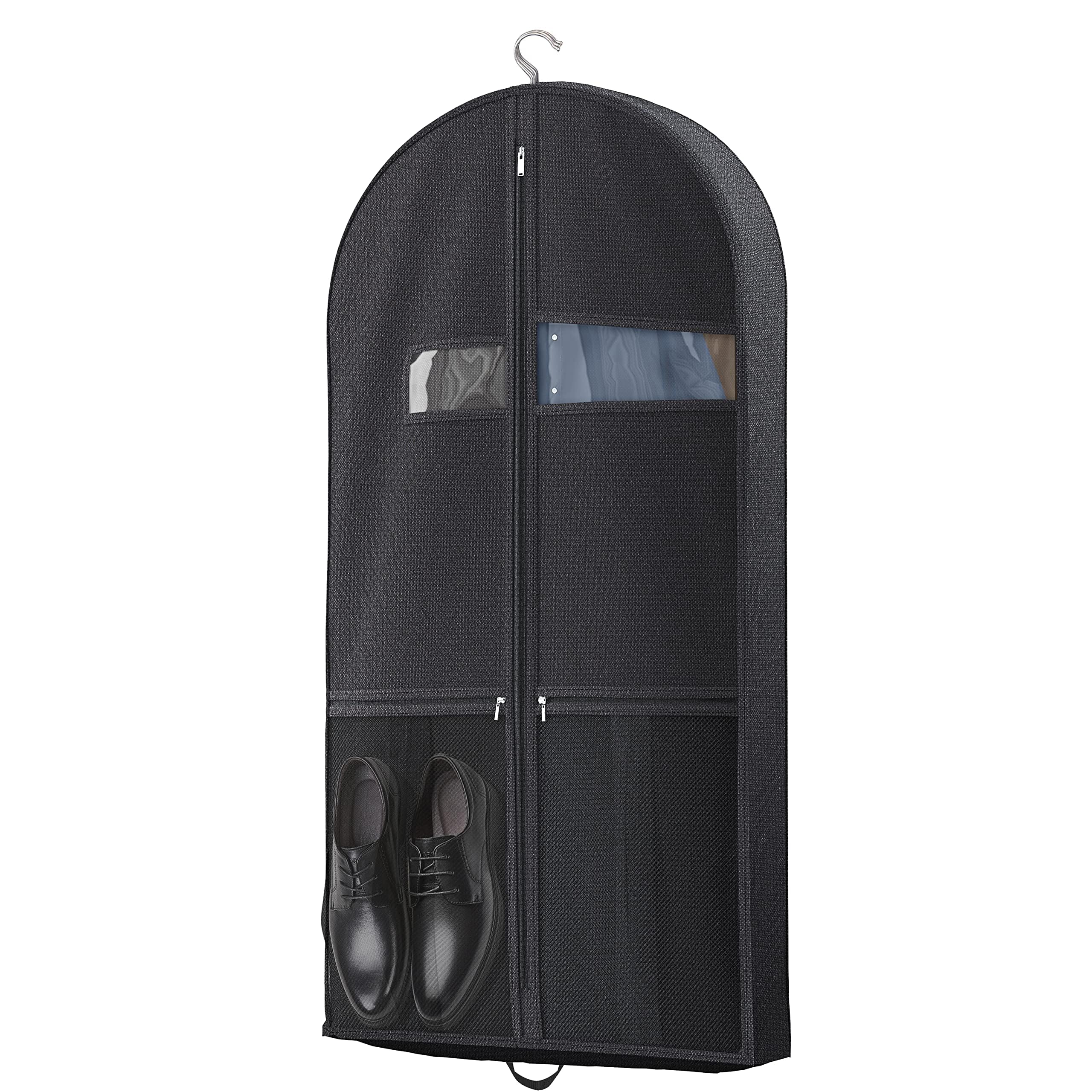 Houbobo Black-1 Pack 43" Travel Garment Bag With Accessories Zipper Pocket, Heavy Duty Foldable Suit Bag, Dust-Proof Clothes Covers For Suits, Tuxedos, Dresses, Coats, Home & Travel Essential