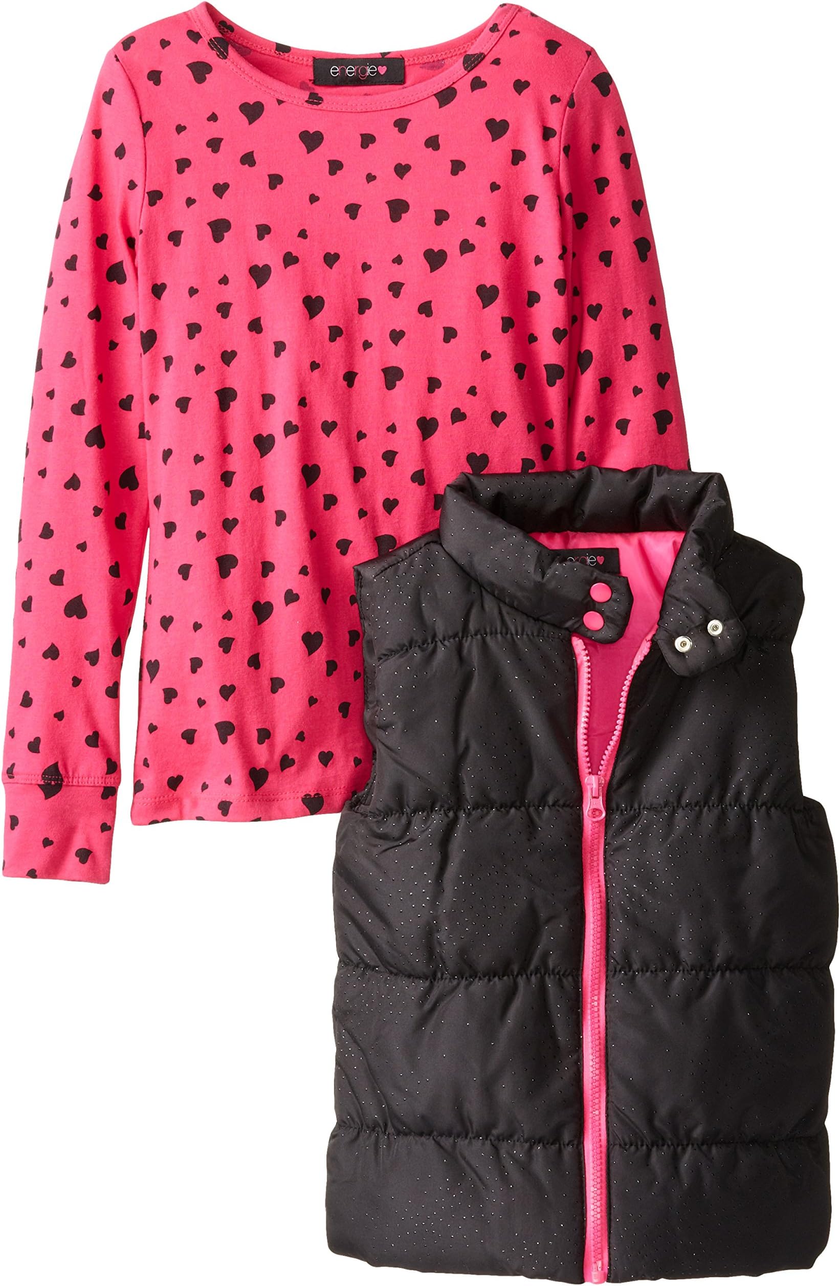 Energie Big Girls' Makenzie Two-Piece Puffer Vest and Long-Sleeve Shirt Set