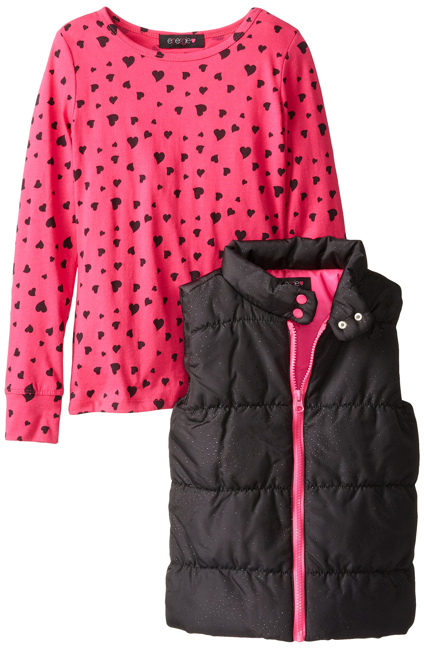 Energie Big Girls' Makenzie Two-Piece Puffer Vest and Long-Sleeve Shirt Set