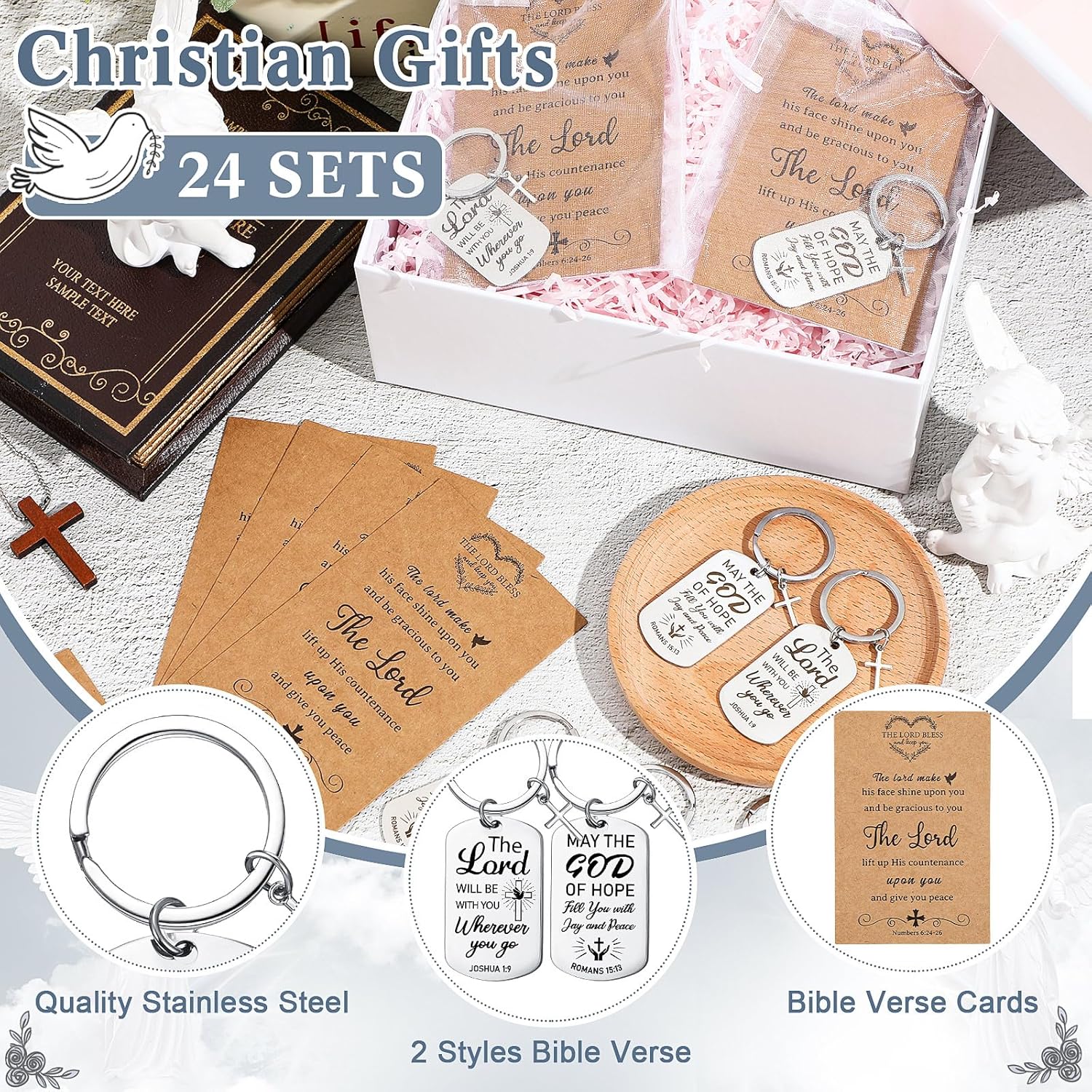24 Sets Christian Keychain Gifts Bible Verse Cross Keychain Bulk Religious Prayer Gifts for Men Women(Silver, Square) - Image 2