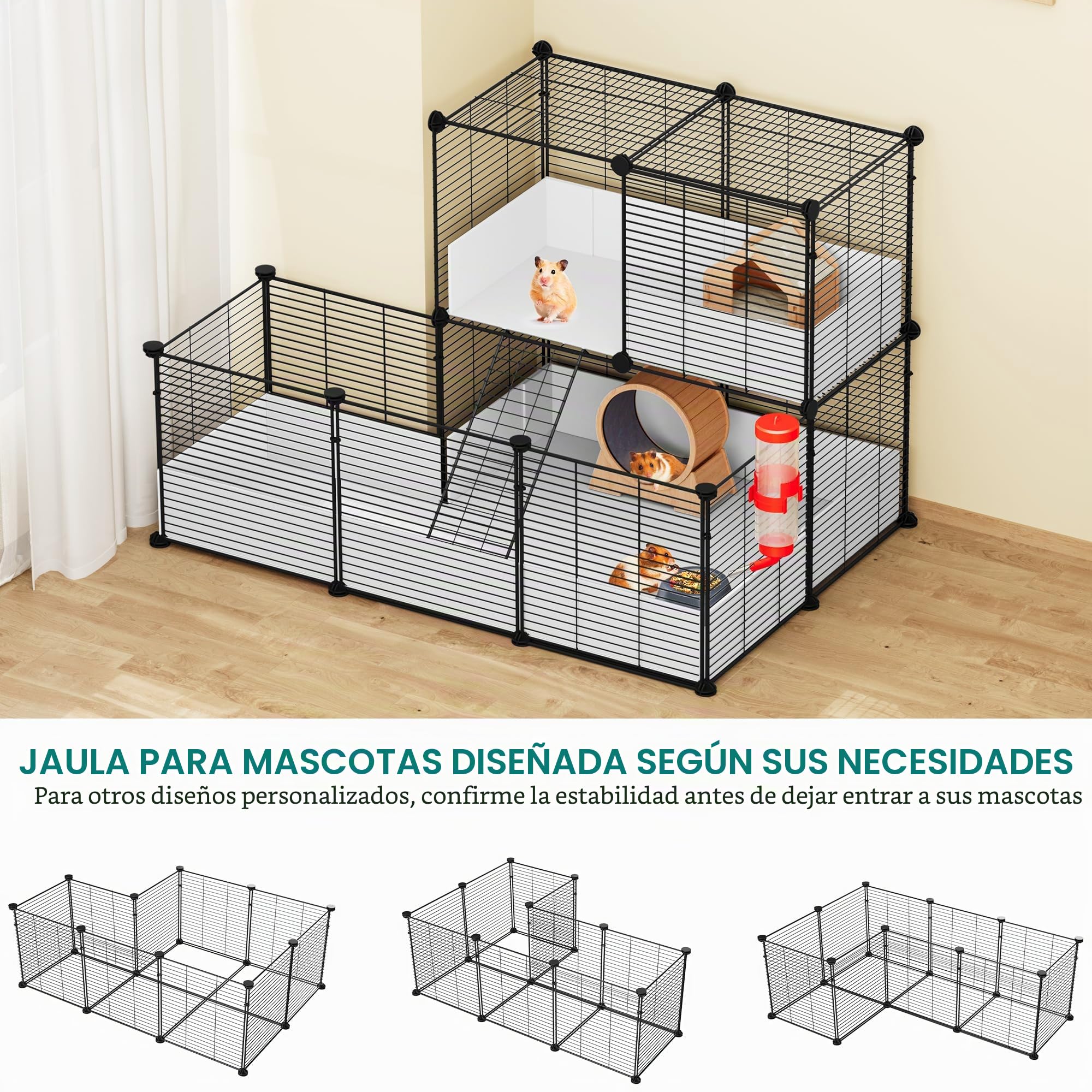 YITAHOME Parque para Jaula de Animales Pequeños, Jaula para Cobayas, con Forro de Plástico Impermeable, Valla Metálica para Hámster, Valla de Hábitat, Parque de Mascotas en Bricolaje con 25 Paneles