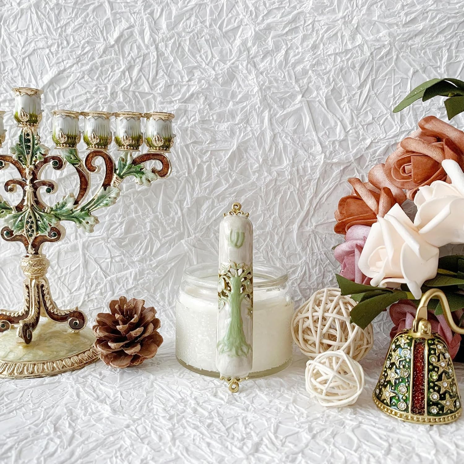 3.8 Inches Hand-Painted Mezuzah, Exquisite Enamel Design with Scroll Included for Jewish Occasions