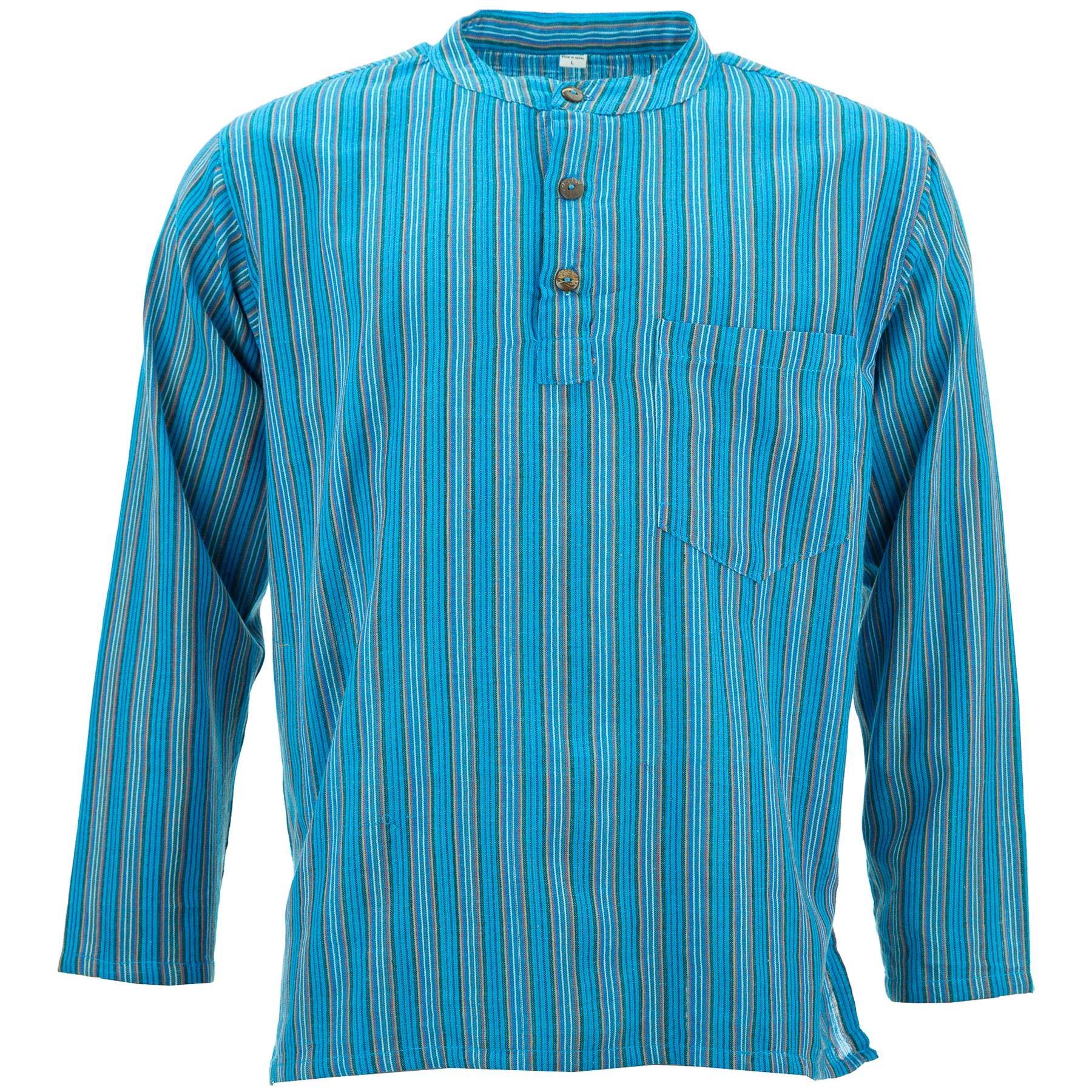 Loudelephant Blue Stripe Cotton Grandad Collar Shirt - (Xx-Large)