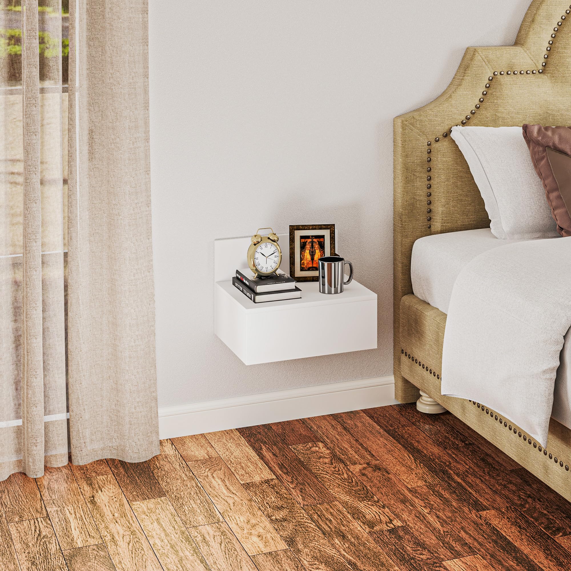HOMCOM Juego de 2 Mesitas de Noche Flotantes Mesillas de Noche para Dormitorio con Cajón Mesas de Noche para Habitación Salón Hogar 43x36,5x30,5 cm Blanco